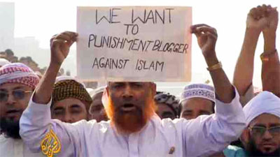 Islamist protesters in Bangladesh, 2013, called for the death of "atheist bloggers"